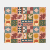Couverture Polaire Patchwork céleste bohémien avec symboles mystiques (Devant (Horizontal))