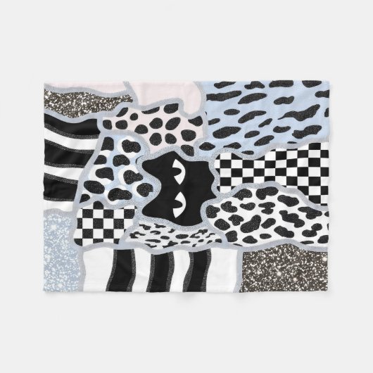 Couverture Polaire Patchwork Chic Chat Noir Suspicieux Gingham & Carr (Devant (Horizontal))