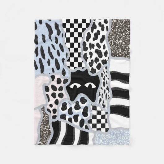 Couverture Polaire Patchwork Chic Chat Noir Suspicieux Gingham & Carr (Devant)