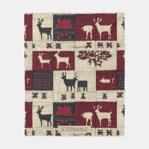 Couverture Polaire Patchwork croisé rustique Folk Holiday Motif