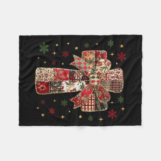 Couverture Polaire Patchwork Cross Christian Christmas Coquette Bow  (Devant (Horizontal))