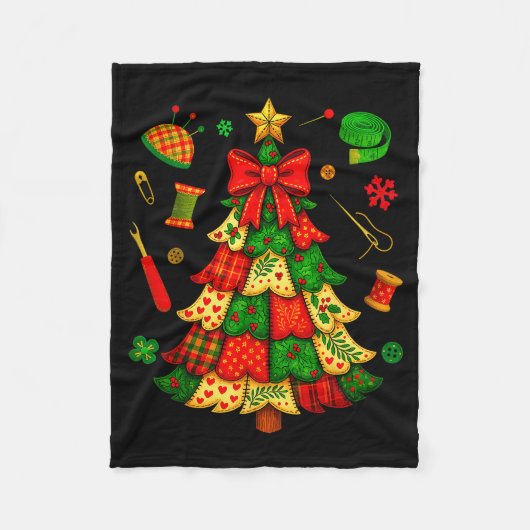 Couverture Polaire Patchwork d'arbre de Noël Broderie Couturière Cout (Devant)