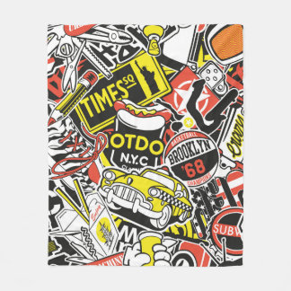 Couverture Polaire Patchwork d'autocollants urbains de New York vinta