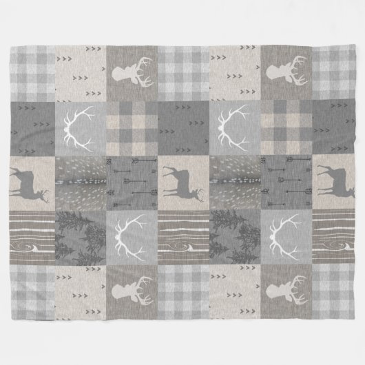 Couverture Polaire Patchwork de bois rustique - Neutres (Devant (Horizontal))