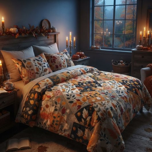 Couverture Polaire Patchwork de feuilles d'automne.