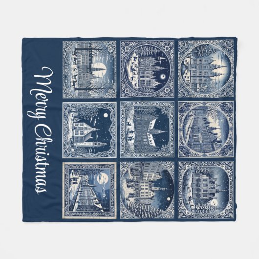 Couverture Polaire patchwork décors d'hiver/Noël (Devant (Horizontal))