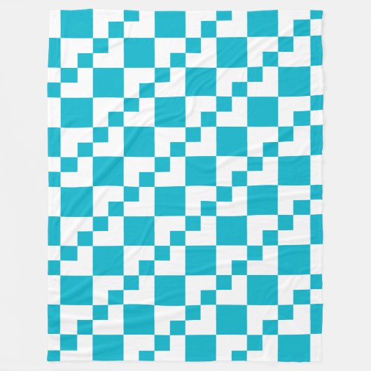 Couverture Polaire Patchwork Domino - Blanc et Aqua Blue (Devant)