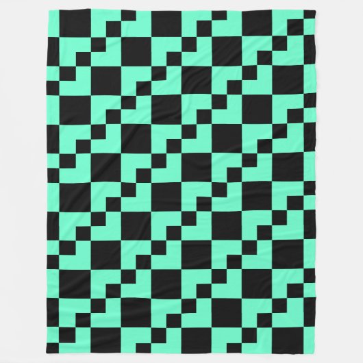 Couverture Polaire Patchwork Domino - Turquoise avec Noir (Devant)