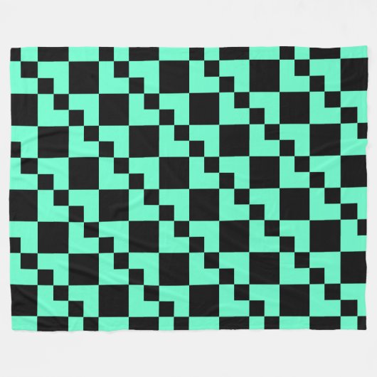 Couverture Polaire Patchwork Domino - Turquoise avec Noir (Devant (Horizontal))