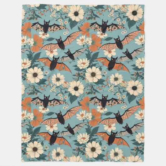 Couverture Polaire Patchwork floral Chauve-Halloween & Fleurs (Devant)