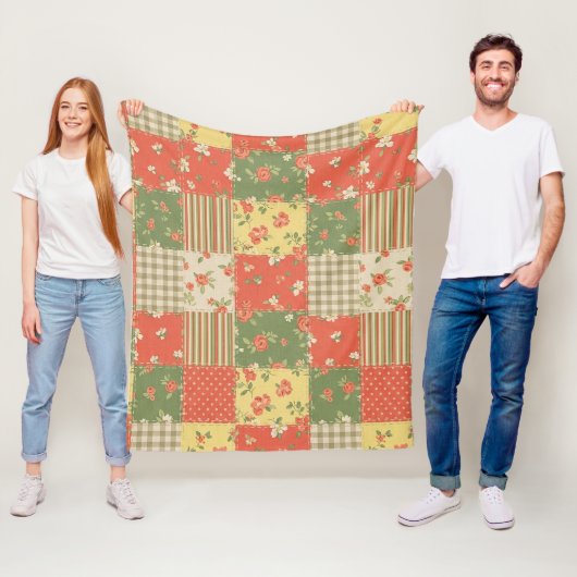 Couverture Polaire Patchwork Gingham Floral Aspect Maison de Campagne (En situation)