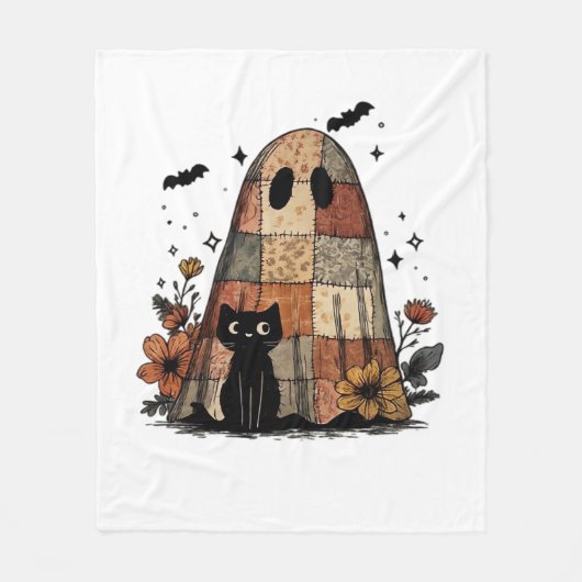 Couverture Polaire Patchwork Halloween Ghost chat noir Essential T-Sh (Devant)