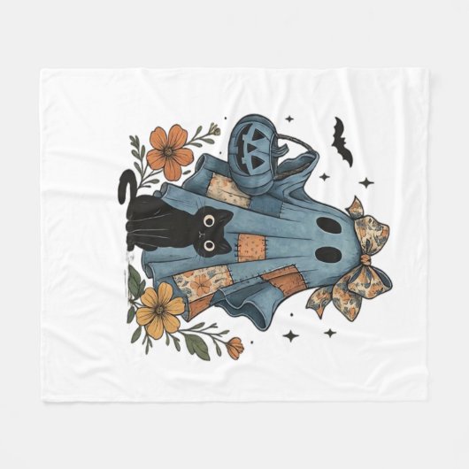 Couverture Polaire Patchwork Halloween Ghost noir Chat Essential T-Sh (Devant (Horizontal))