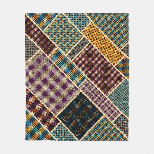 Couverture Polaire Patchwork indien : Imitation Toile Texturée. (Devant)