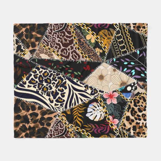Couverture Polaire Patchwork Leopard : Ethnic Lining Design. (Devant (Horizontal))