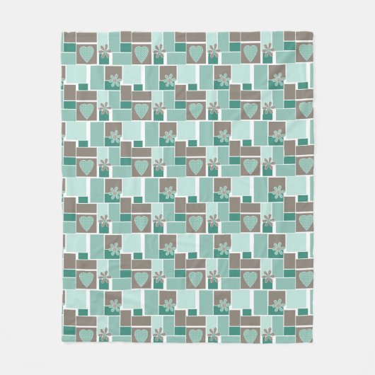 Couverture Polaire Patchwork marron turquoise de carrés (Devant)