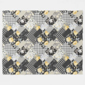 Couverture Polaire Patchwork Motif avec rayures et roses jaunes (Devant (Horizontal))