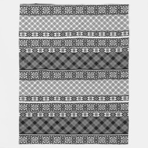 Couverture Polaire Patchwork rayé noir et blanc avec dentelle