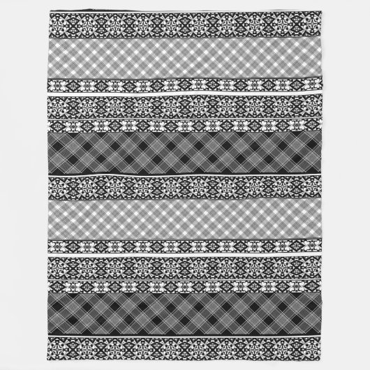 Couverture Polaire Patchwork rayé noir et blanc avec dentelle (Devant)