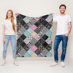 Couverture Polaire Patchwork retro couleurs vintages patchwork quadri