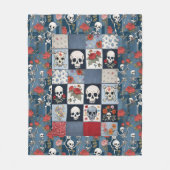 Couverture Polaire Patchwork Retro Denim avec Skulls Rose Skeletons (Devant)