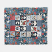 Couverture Polaire Patchwork Retro Denim avec Skulls Rose Skeletons (Devant (Horizontal))