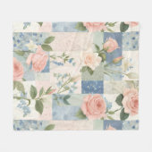 Couverture Polaire Patchwork Rose Et Bleu Fleur Doux Et Délicat (Devant (Horizontal))