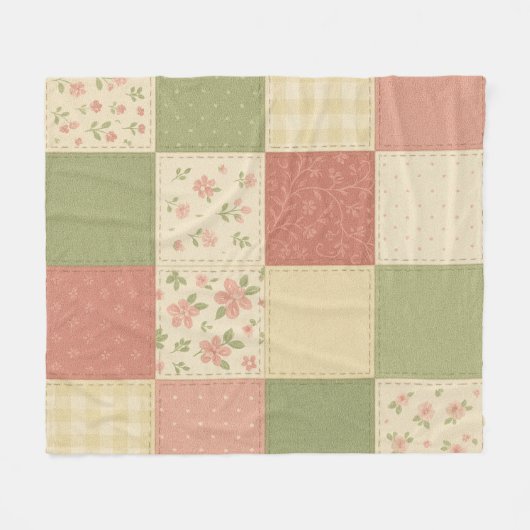 Couverture Polaire Patchwork rose vert Quilt Rustique Agritourisme Fl (Devant (Horizontal))