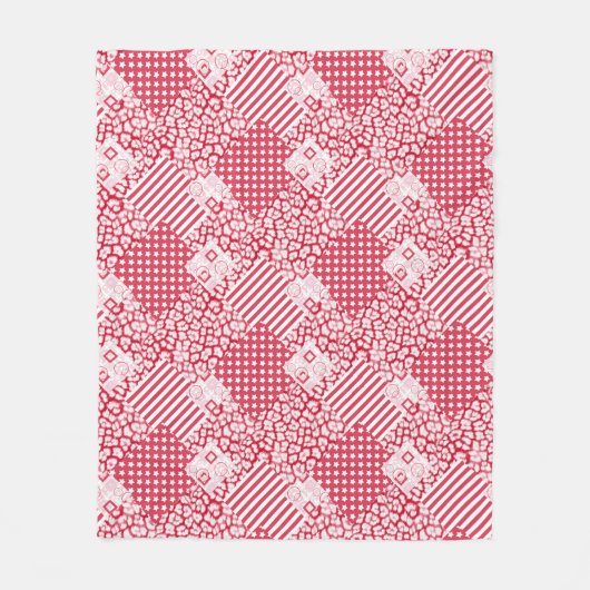 Couverture Polaire Patchwork rouge et blanc rustique (Devant)
