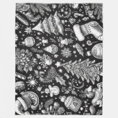 Couverture Polaire Pâte Noir Blanc Dessin Noël Motif Vacances (Devant)