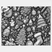 Couverture Polaire Pâte Noir Blanc Dessin Noël Motif Vacances (Devant (Horizontal))