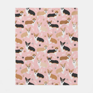 Couverture Polaire Pâtes de Chien Corgi et Blanche de Toison