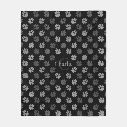 Couverture Polaire Pâtes Grises Sur Noir Avec Monogramme Et Nom (Devant)