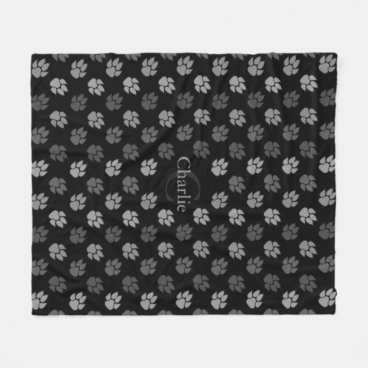 Couverture Polaire Pâtes Grises Sur Noir Avec Monogramme Et Nom (Devant (Horizontal))