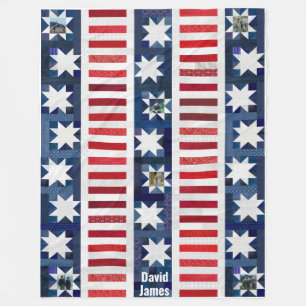Couverture Polaire Patriotic Stars Stripes Drapeau Quilt Photo Mémoir