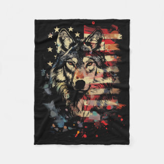 Couverture Polaire Patriotic Wolf American Flag Usa Wolf Lover Vintag