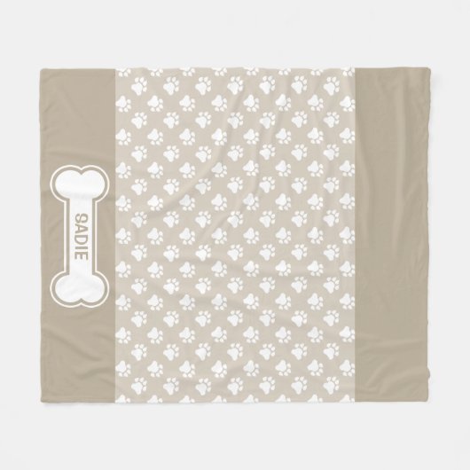 Couverture Polaire Patrouilles De Chien Beige Et Blanc Et Os Du Nom (Devant (Horizontal))