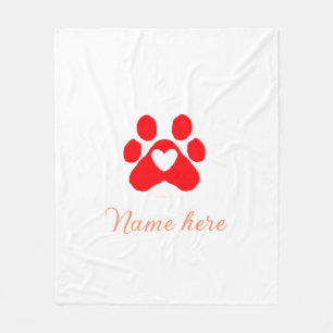 Couverture Polaire Patte de chien cœur rouge animal familier ajouter