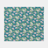 Couverture Polaire Patte florale rose fleur pomme sur bleu foncé (Devant (Horizontal))