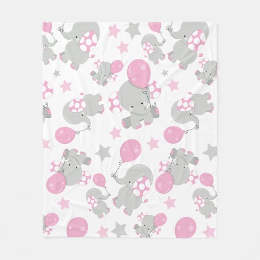 Couverture Polaire Pattern of Elephants, Cute Elephants - Pink Gray (Devant)