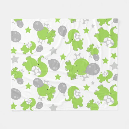 Couverture Polaire Pattern of Green Elephants, Cute Elephants, stars (Devant (Horizontal))