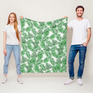 Couverture Polaire Paume vert tropical Feuille Aquarelle d'été Art