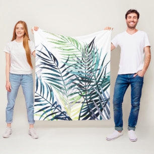 Couverture Polaire Paumes crépusculaires - feuille tropical
