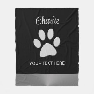 Couverture Polaire Paw Chien Argent sur arrière - plan noir