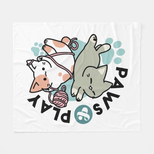 Couverture Polaire Paws and Play – Adorable Cat Illustration (Devant (Horizontal))