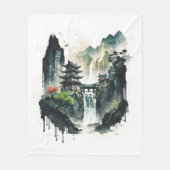 Couverture Polaire Paysage antique de l'encre chinoise avec cascade (Devant)