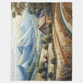 Couverture Polaire Paysage de montagne courbé bleu (Devant)