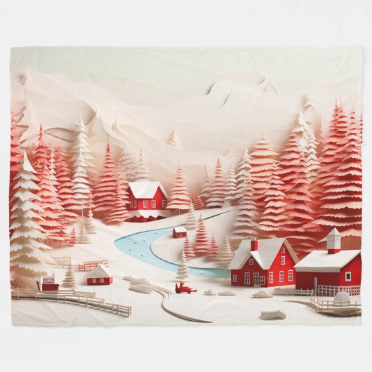 Couverture Polaire Paysage d'hiver scandinave en 3D (Devant (Horizontal))