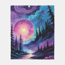 Paysage nocturne galactique : Forêt enchantée