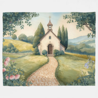 Couverture Polaire Paysage Pastel du Chemin de la Chapelle Cottagecor